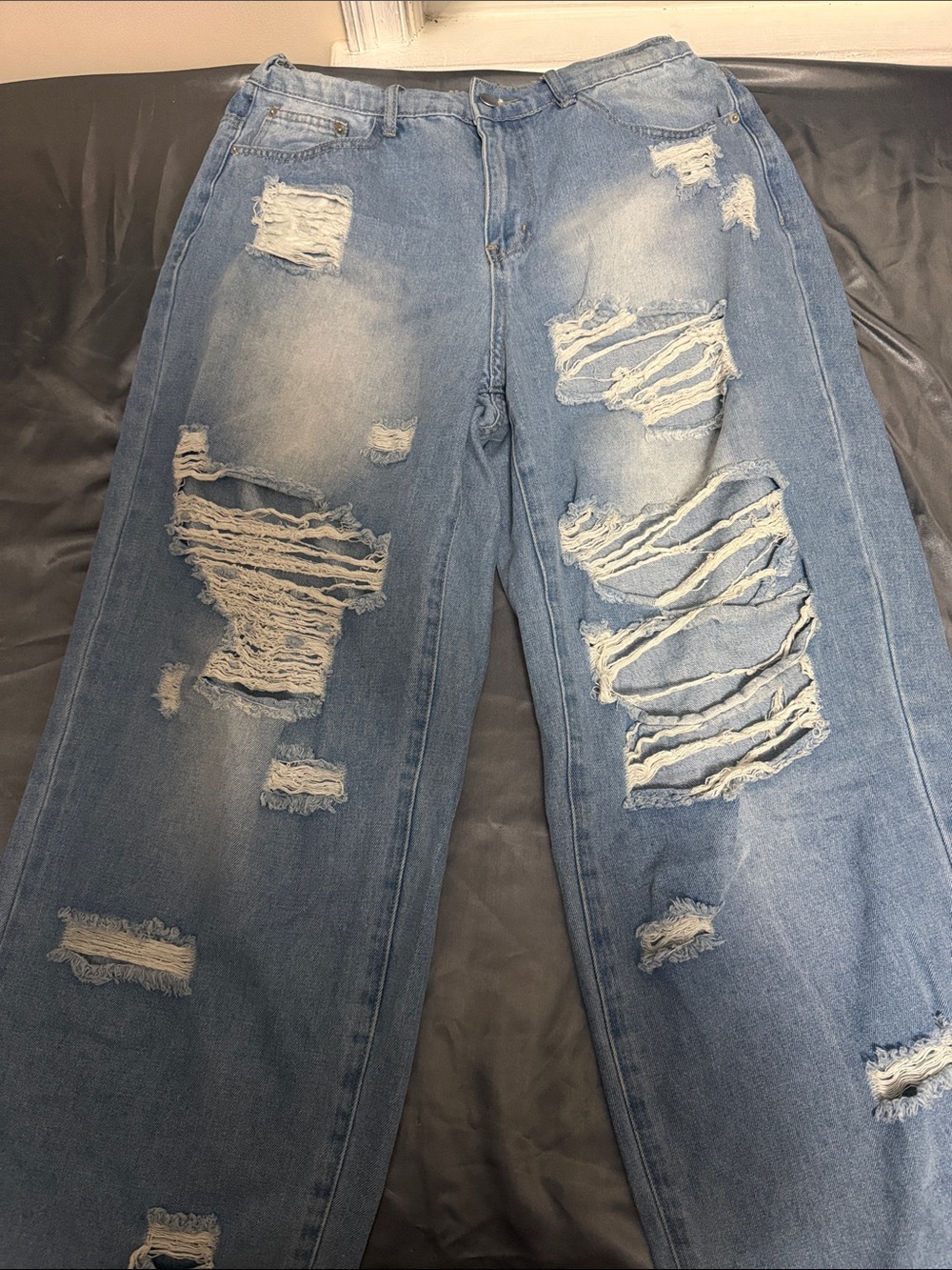 SHEIN Light Blue Distressed Flare Jeans